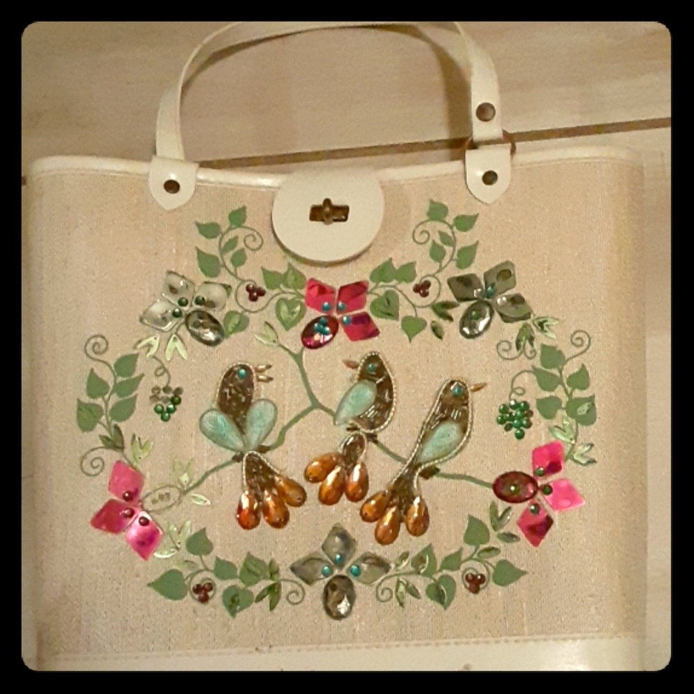 FLORAL Vintage Bird  Jewel  Designed Purse